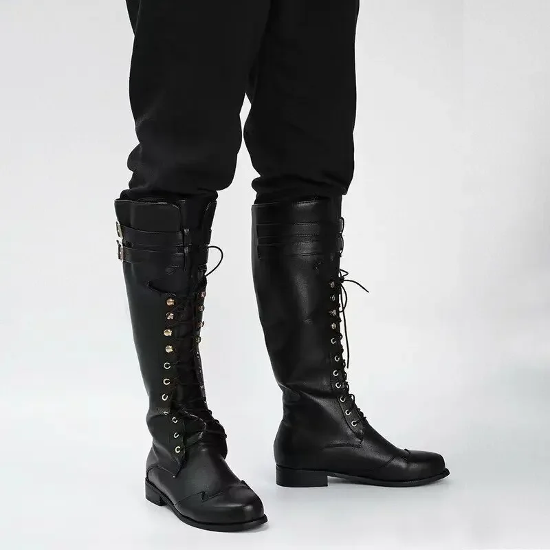 Botas Medievales Hombre Vintage Steampunk Cosplay Boots Men Winter Viking Pirate Pu Leather Shoes Carnival Party Fancy Knight - view 3