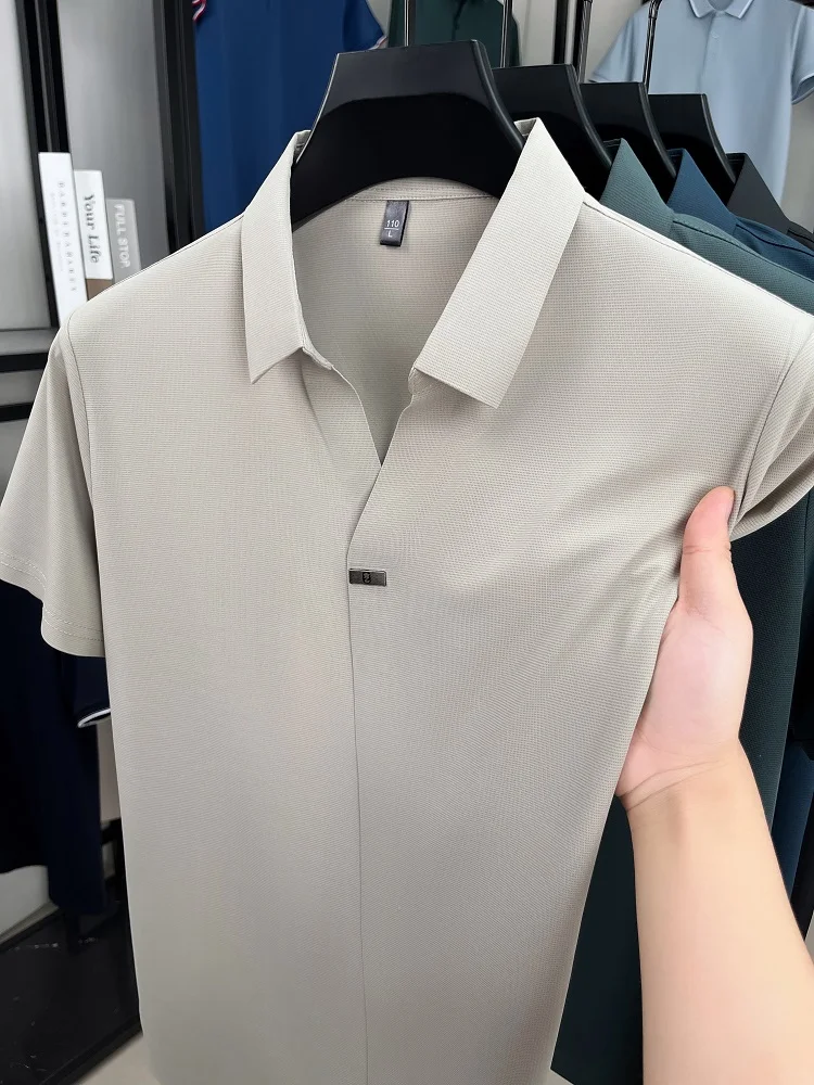 

Высококачественная роскошная мужская футболка из ледяного шелка с короткими рукавами модная дизайнерская брендовая удобная крутая дышащая летняя новая повседневная рубашка-поло