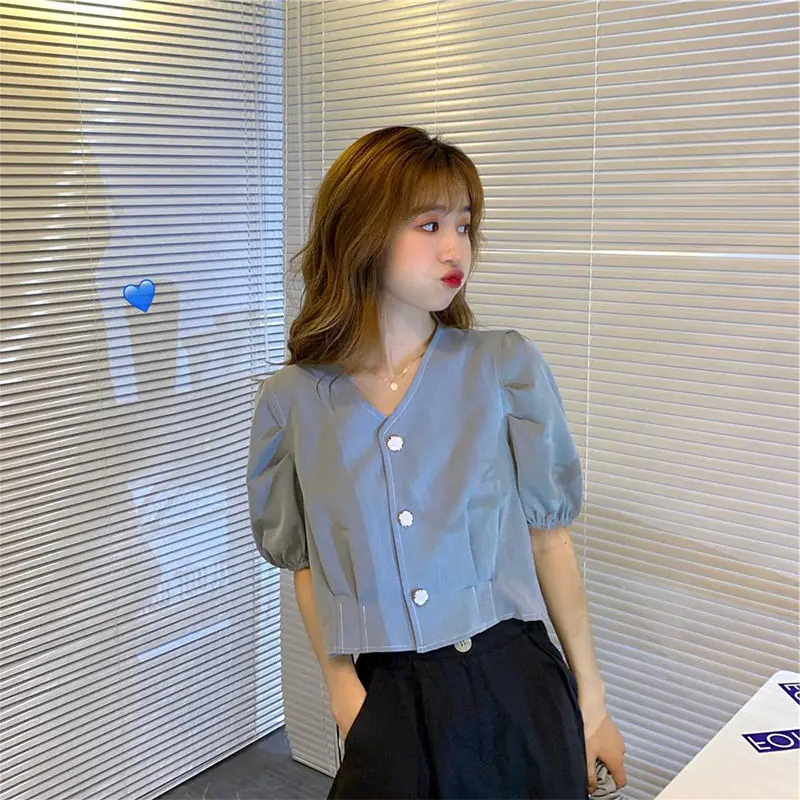 

Рубашки женские шифоновые в горошек с коротким рукавом и завязками на манжетах баска подходят для морского пикника милая блузка для девичьих женщин весенний праздник