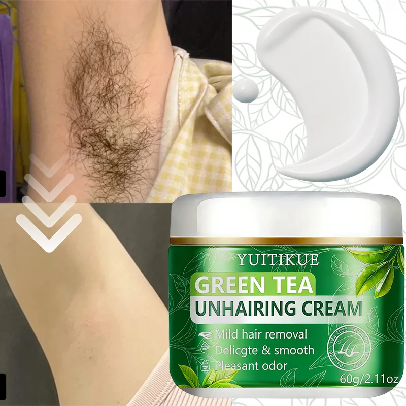 YUITIKUE Green Tea Unhairing Cream | Mild Hair Removal Formula | Delicate Smooth Skin & Pleasant Odor For All Skin Types 60g image 3