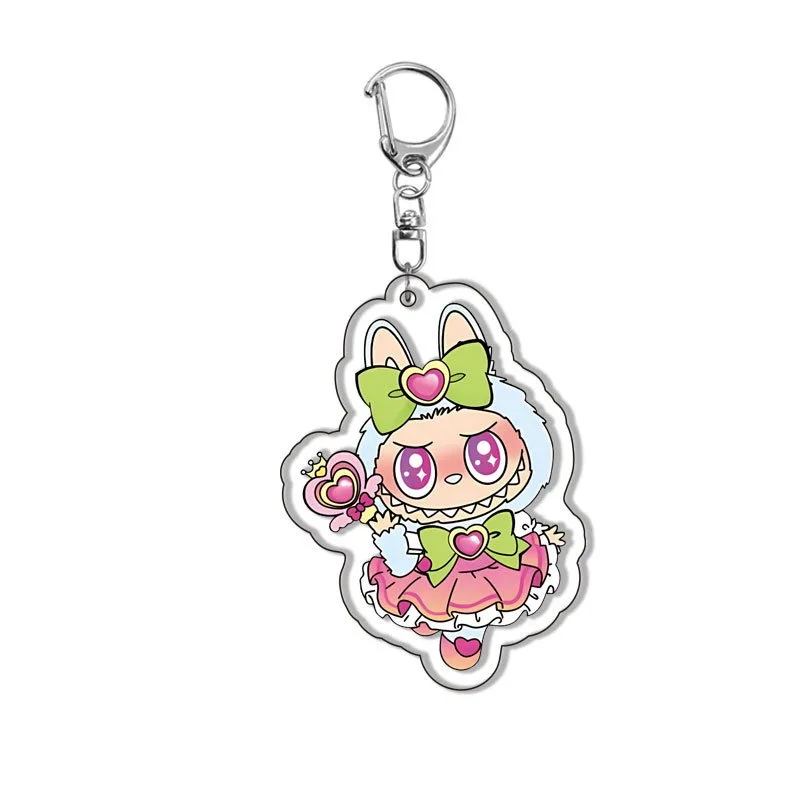 Labubu Cute Transparent Acrylic Keychain Backpack Pendant Around Popular Anime Comic Exhibition Gifts Anime Keychain Collection