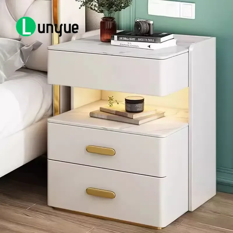 Modern Minimalist Expandable Smart Wooden Nightstand with 3 Drawers Versatile Bedside Table for Bedroom Furniture Storage