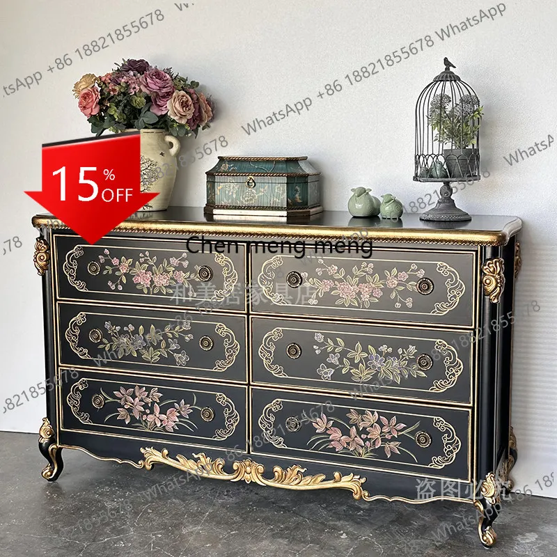 

Комод M85 в американском стиле, шестисекционный, для гостиной, прихожей, ручная роспись, декоративный шкаф, французский стиль, для хранения вещей