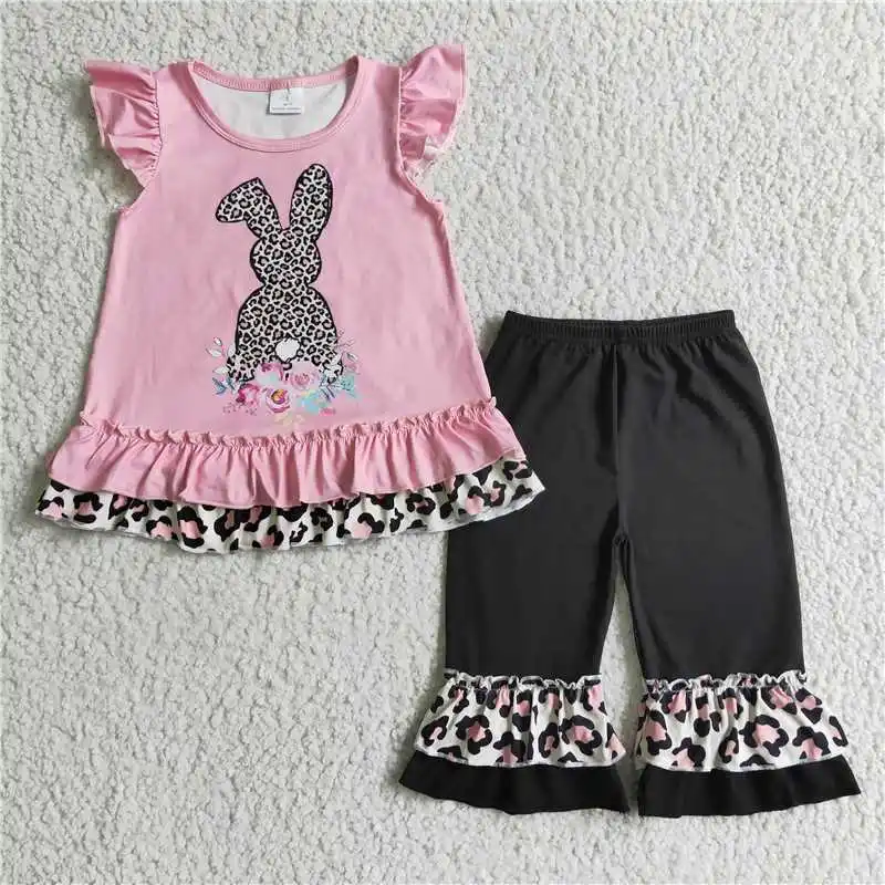 

Wholesale Summer Short Sleeve Pants Easter Suit Flared Pants Multi-Element Round Neck Pattern Bright Colors