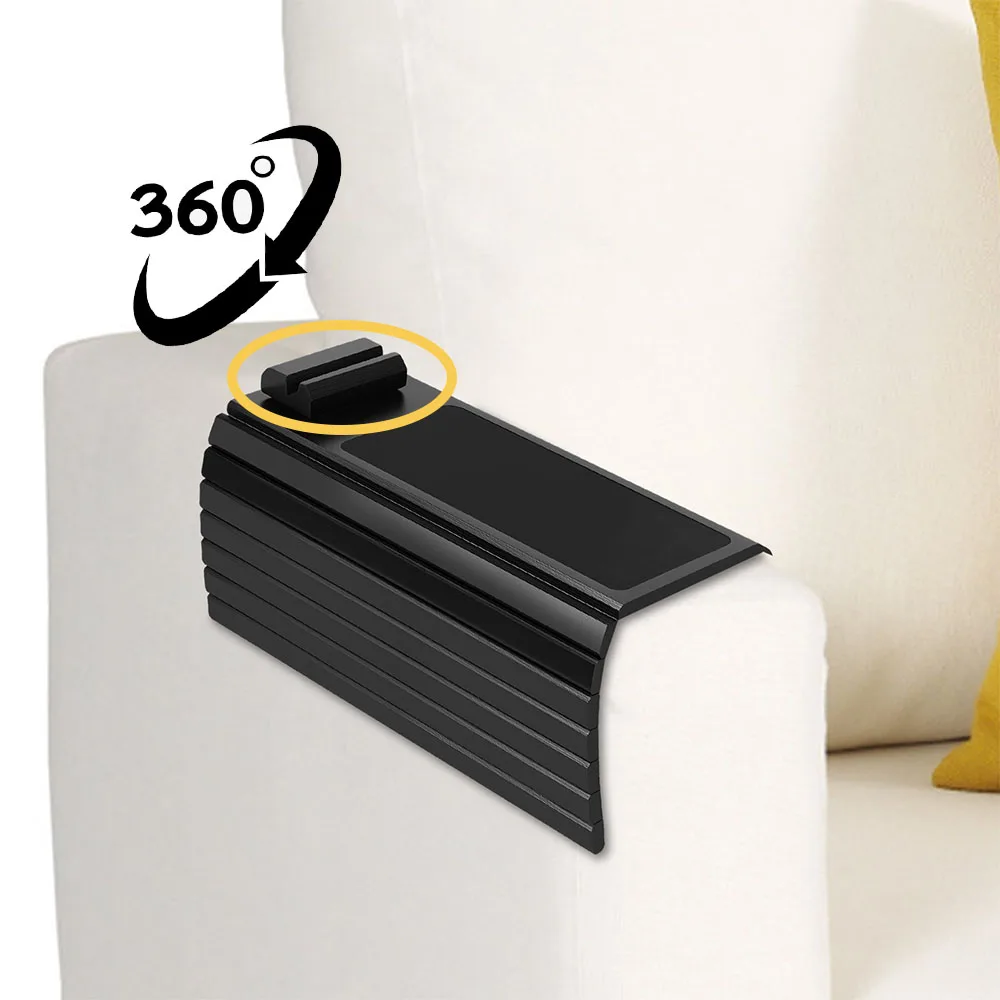 

Wood Sofa Arm Tray with 360° Rotating Phone Holder Foldable Sofa Tray Couch arm Table for Drinks Snacks Convenient Storage