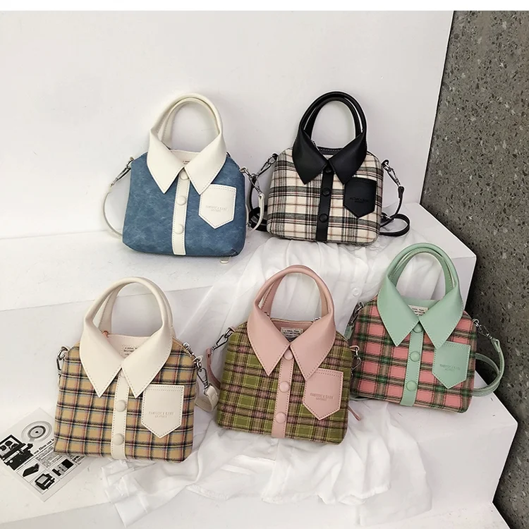 Popular Creative Crossbody Bag for Women 2023 New High Quality Plaid Clothes Design Green Pink HandBag Purses