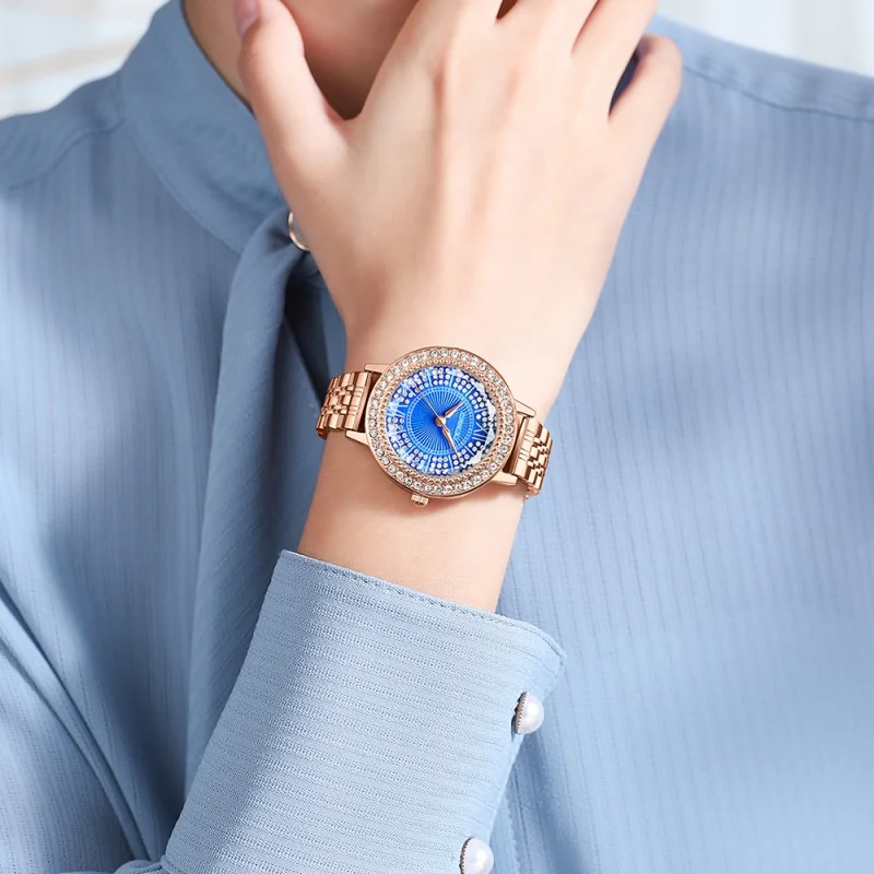 CRRJU 5001 jam tangan kuarsa wanita mewah Fashion jam tangan bisnis wanita elegan baja tahan karat tahan air kasual Dial berlian