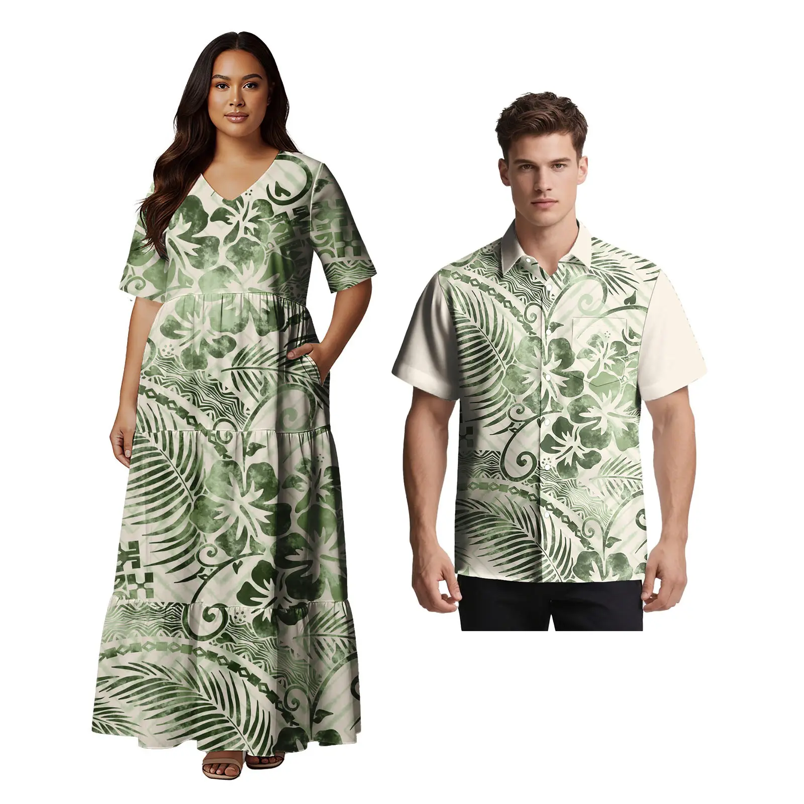 مخصص حسب الطلب ملابس مريحة ساموا التصميم الكلاسيكي فستان نسائي هاواي ألوها الرجال قميص بولينيزيا مجموعات من الأزواج
