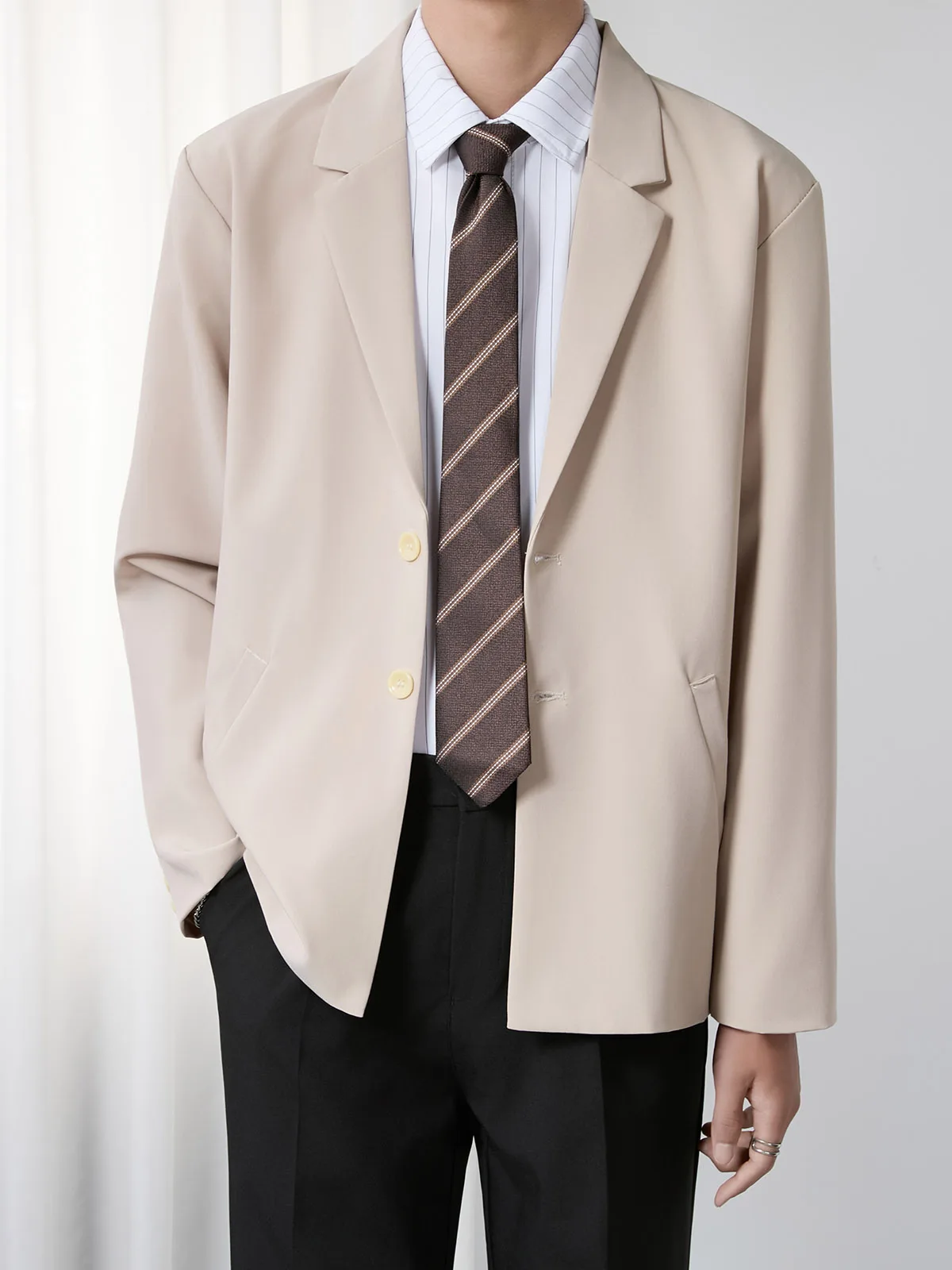 Retro Men's Suit Jacket Anti-Wrinkle Drapey Formal High-End Fashion Small Western Style Spring Autumn Seasonal Clothing