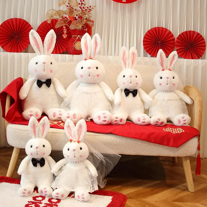 50-70cm Lovely Couple Wedding Dress Rabbit Plush Toys Cute Bunny Stuffed Dolls Soft High Quality Toys for Wedding Party Decor