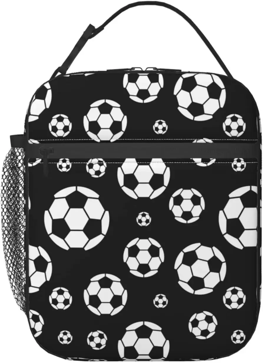 Football Ball Insulated Lunch Bag Unisex Reusable Soccer Ball Lunch Box Sports Theme Cooler Tote Bag for Work Travel Picnic