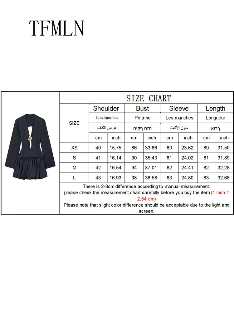 TFMLN 2026 Spring Summer Hollow Out Mini Dress For Women Sexy Backless Long Sleeve Folds Party Dress Elegant Date Night Dress