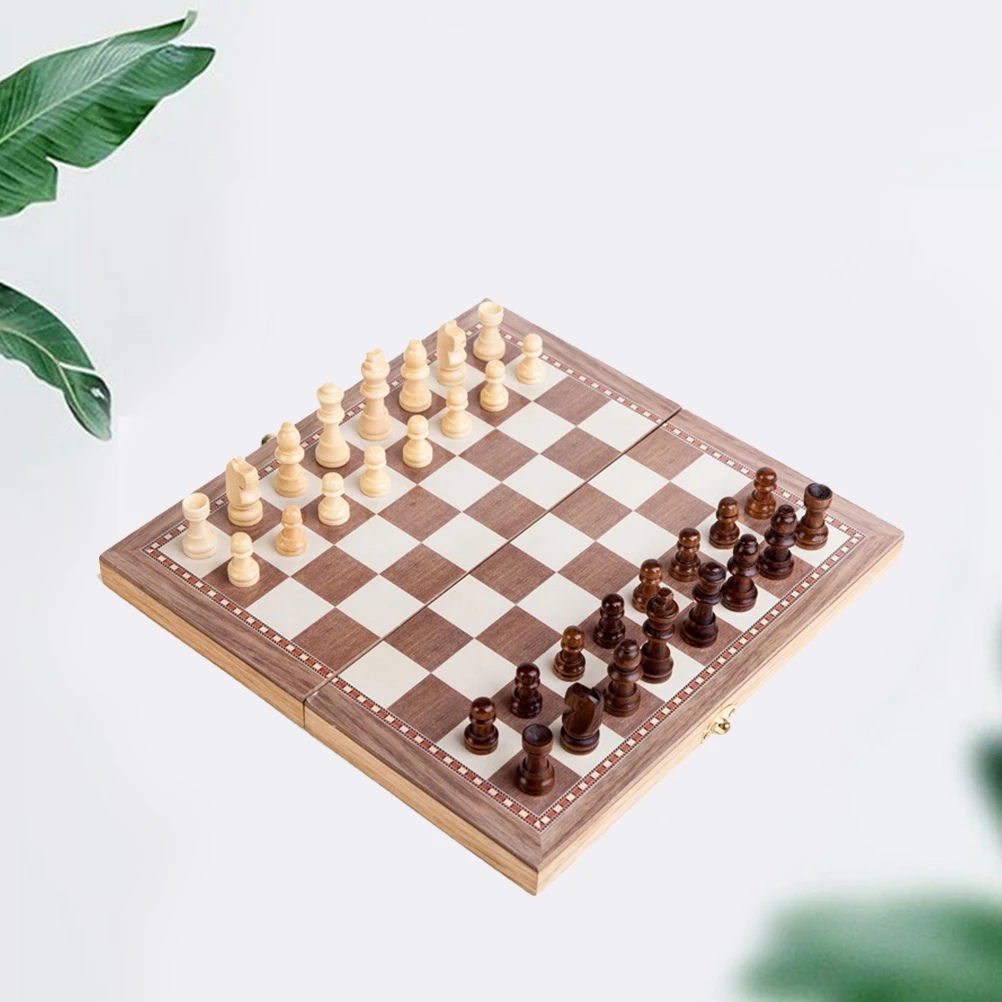 

1 Set 3 in 1 Foldable Chess Checkers Set Wooden Travel Chess Board Portable Educational Toys for Home Kids Ad