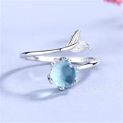 925 Sterling Silver Fish Tail Crystal Open Rings For Women Wedding Engagement Luxury Jewelry Accessories Wholesale Jewellery