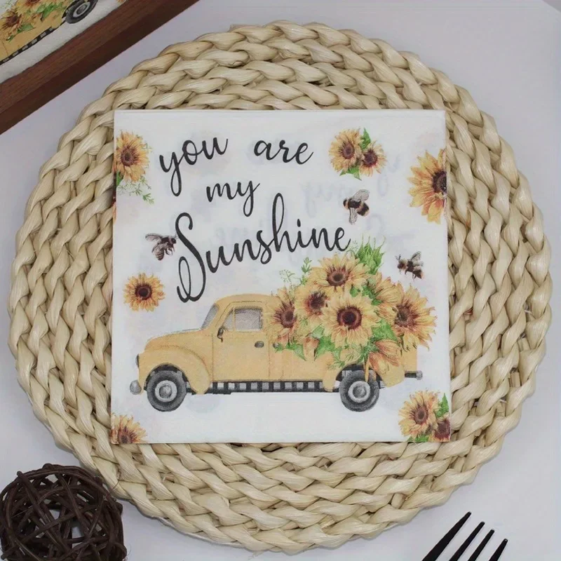 40 قطعة المناديل القابل للتصرف ترحيب المنزل عباد الشمس ورق مطبوع المفارش لقضاء عطلة حفلة عشاء الجدول إعداد تخطيط ديكور