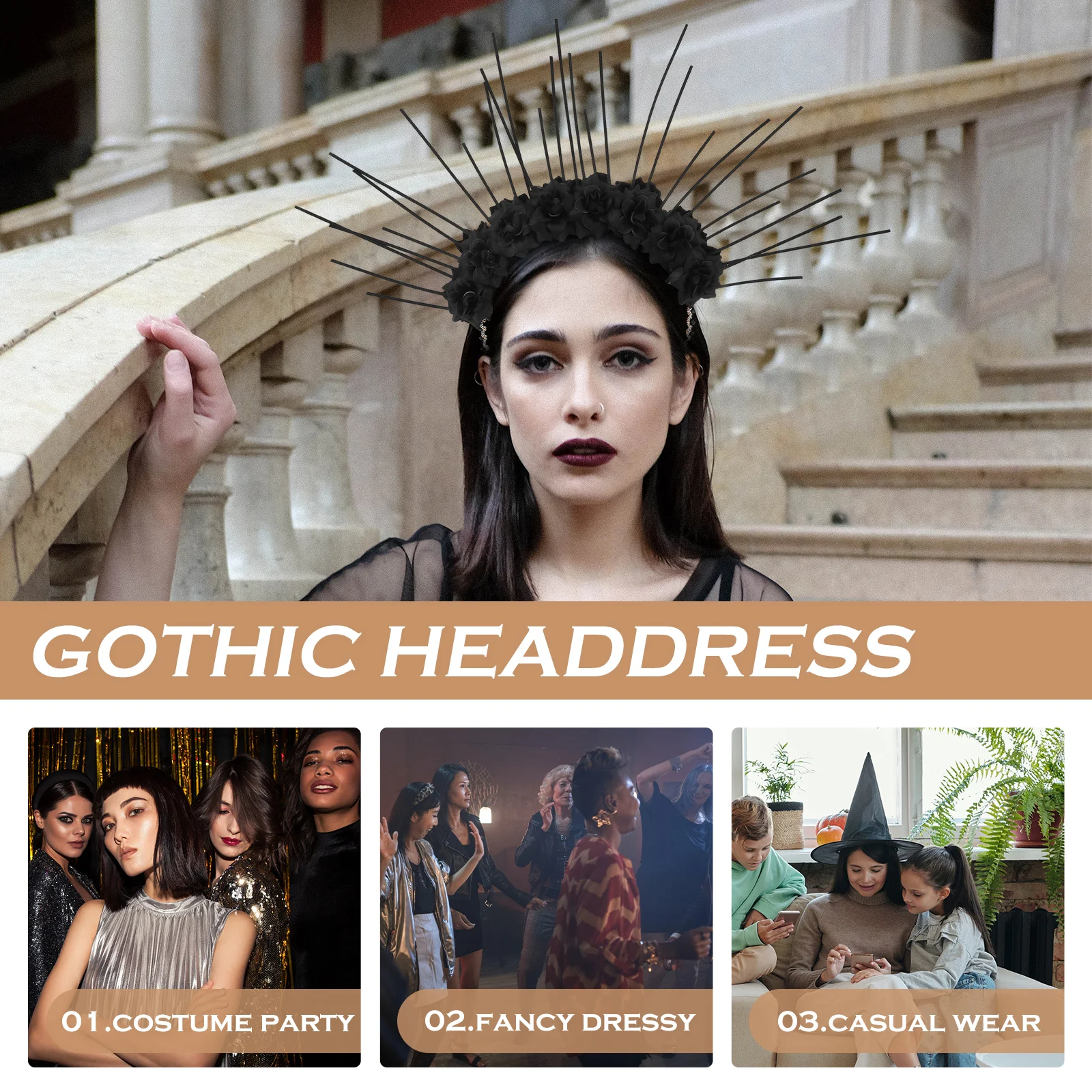 

Flower Headband Hair Accessories Gothic Headdress Black Color Women Hair Decor Lolita Hairband Performance Cosplay Everyday Wear