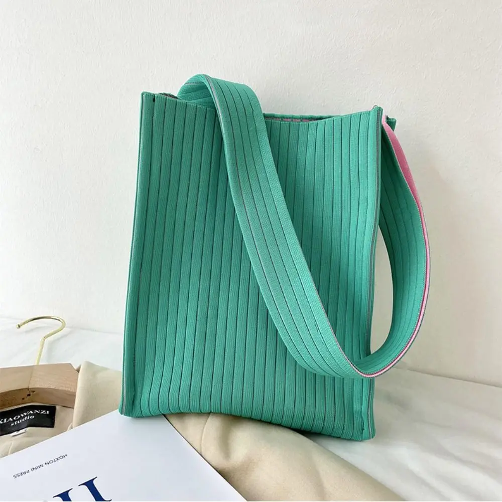 Reusable Women Girls Shopping Bags Stripe Shoulder Bag Handmade Tote Bag Handbag