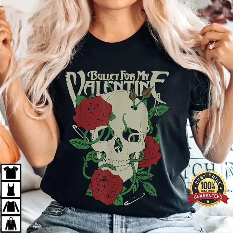 2025 Vale ntine For Couple Roses Skull Bullet T Shirt All Size S 4XL