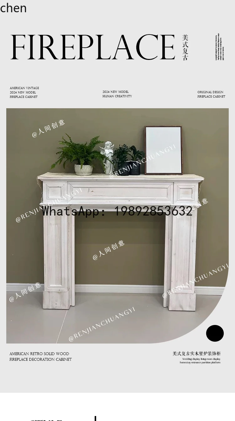 retro solid wood fireplace decorative cabinet storage pendulum display stand entrance living room partition