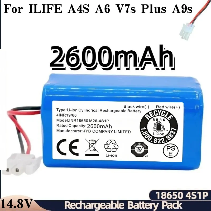 

14.8V 2600mah Lithium Battery for ILIFE A4 A4s V7 A6 V7s Plus Robot Vacuum Cleaner INR18650 M26-4S1P Battery