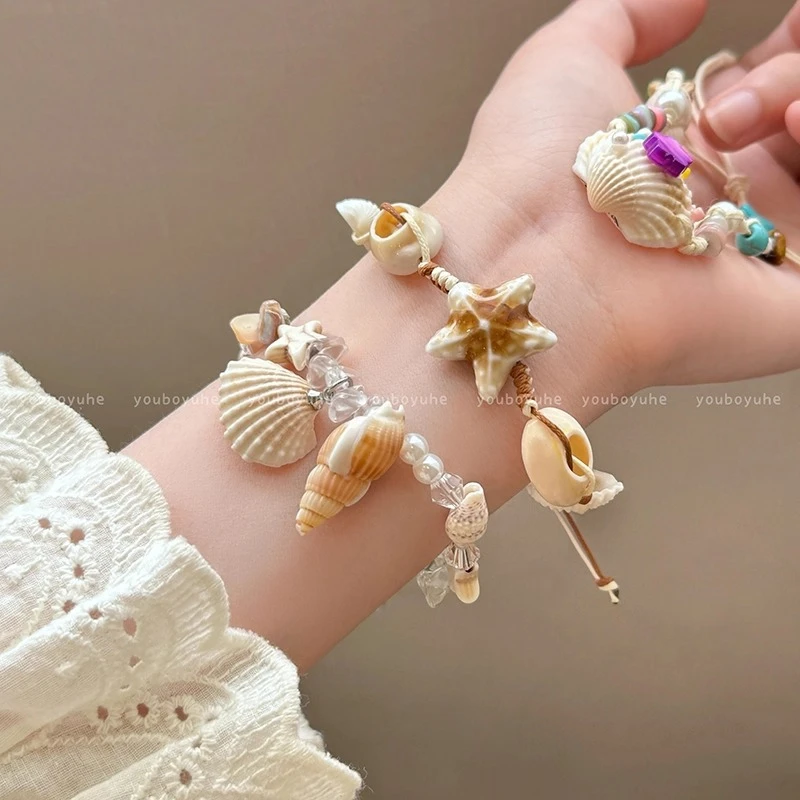 natural shell bracelet For Women Men Summer Sandy Beach Handmade String Rope Chains Bangle DIY Jewelry