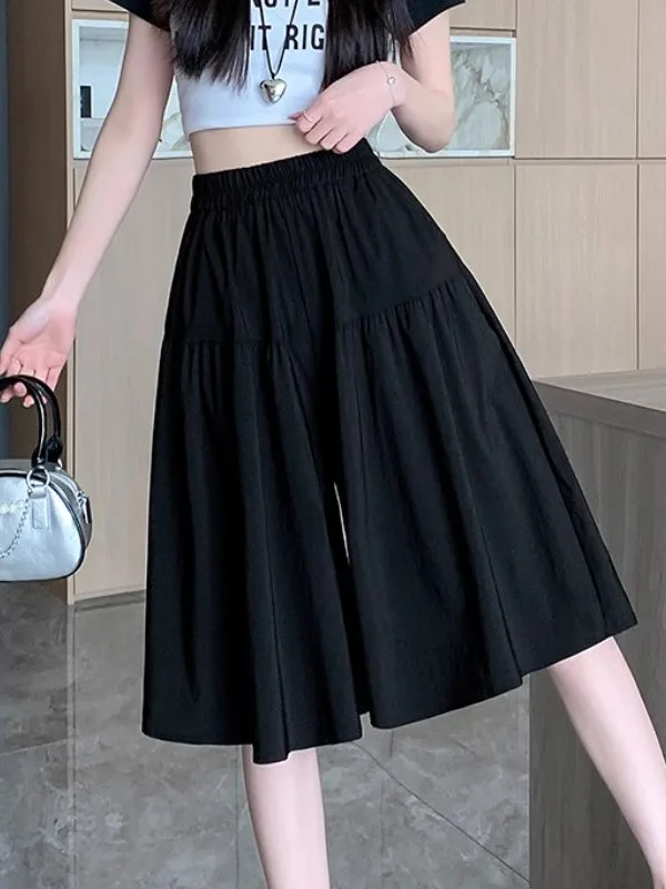

Ice Silk Cotton Linen Wide Leg Pants Women's Summer Elastic High Waist Slimming Casual Loose Seven-Foot Skirt Pants