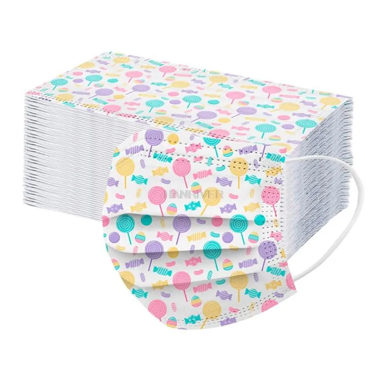 50PCS One-time children face mask printing three layers of melt-blown civil filtration of protective ventilation dust mask