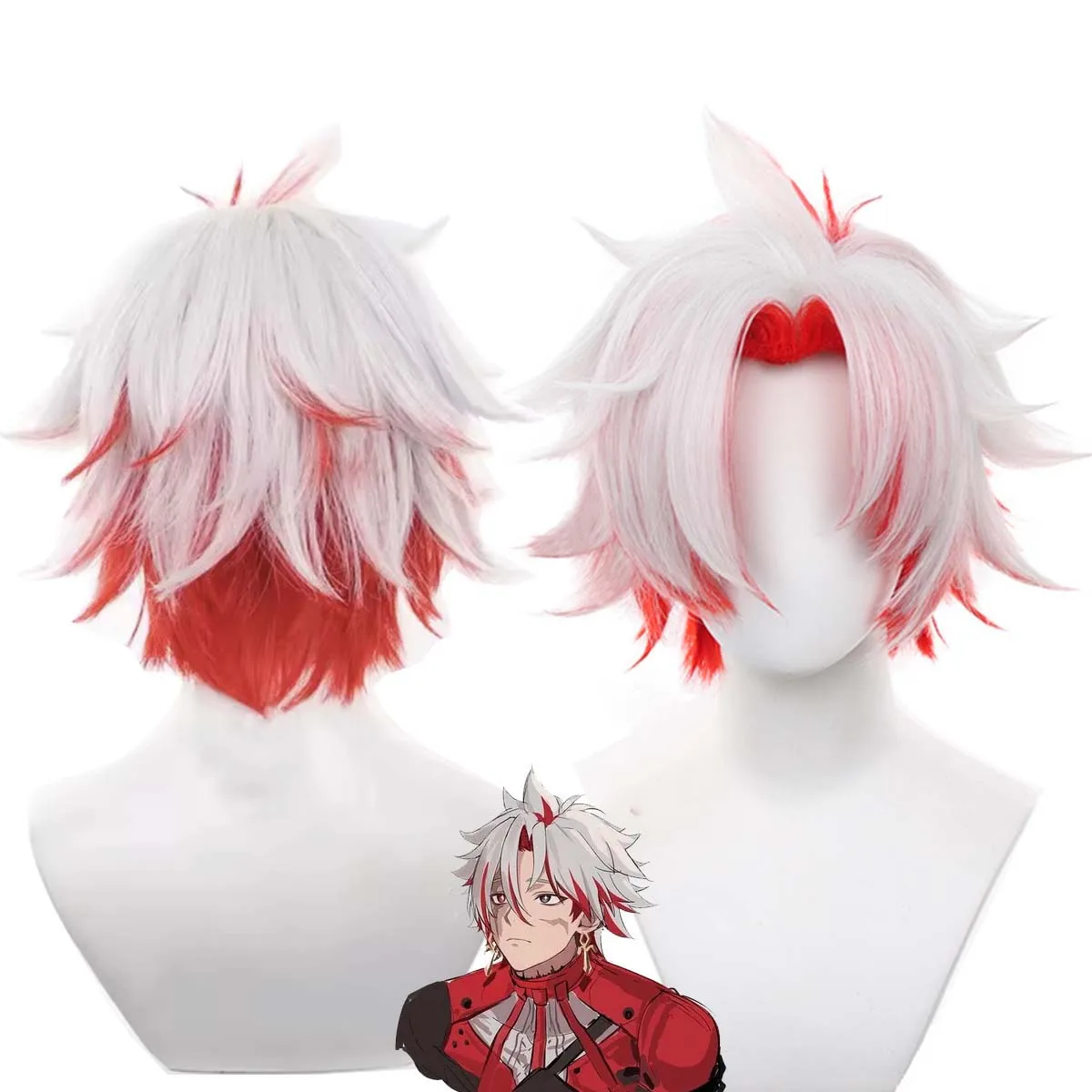 

Мужчины Игра Wuthering Waves Шрам Косплей Красный Белый Короткий Термостойкий Парик Из Синтетических Волос