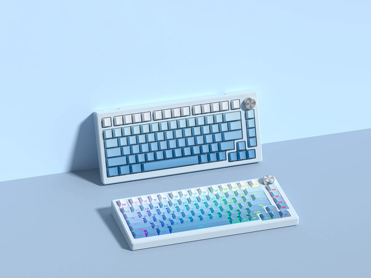 Gradient Blue Side Printed Keycaps Cherry Profile Double Shot PBT Keycaps 136 Keys for Cherry Gateron MX Switches Gamer Keyboard