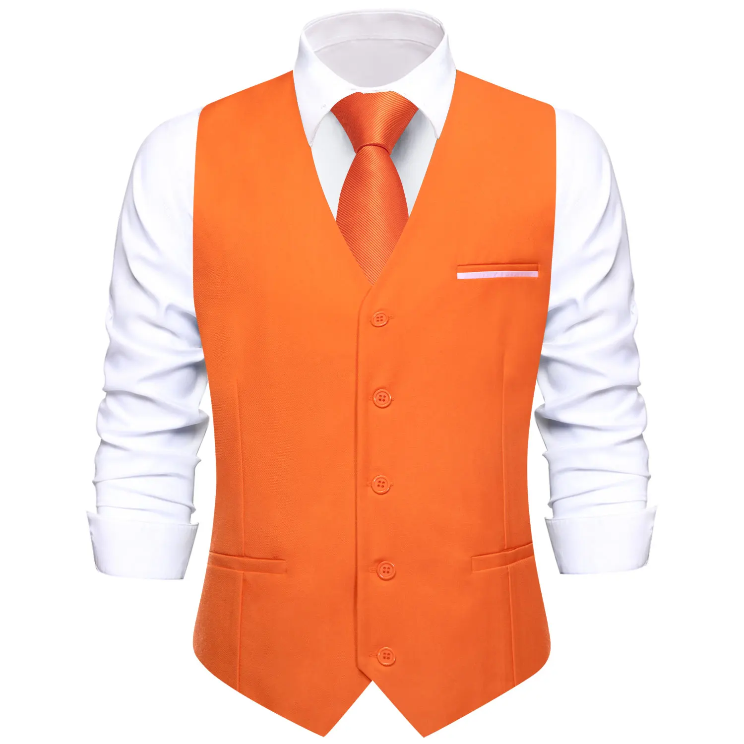 Chaleco de seda naranja para hombre, conjunto de gemelos, corbata de cuello, ajuste Delgado, sólido, fiesta de negocios, regalos de boda, hi-tie