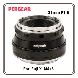 Pergear 25mm F1.8 Large Aperture Manual Focus Fixed Full Frame Lens Hood for M4/3 Fujifilm Fuji Cameras Mount Mirrorless Cameras