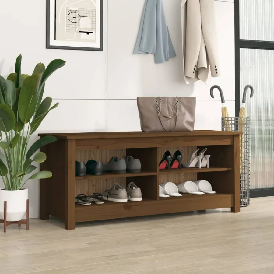 

Shoe Bench Honey Brown 43.3x15x17.9 Solid Wood Pine
