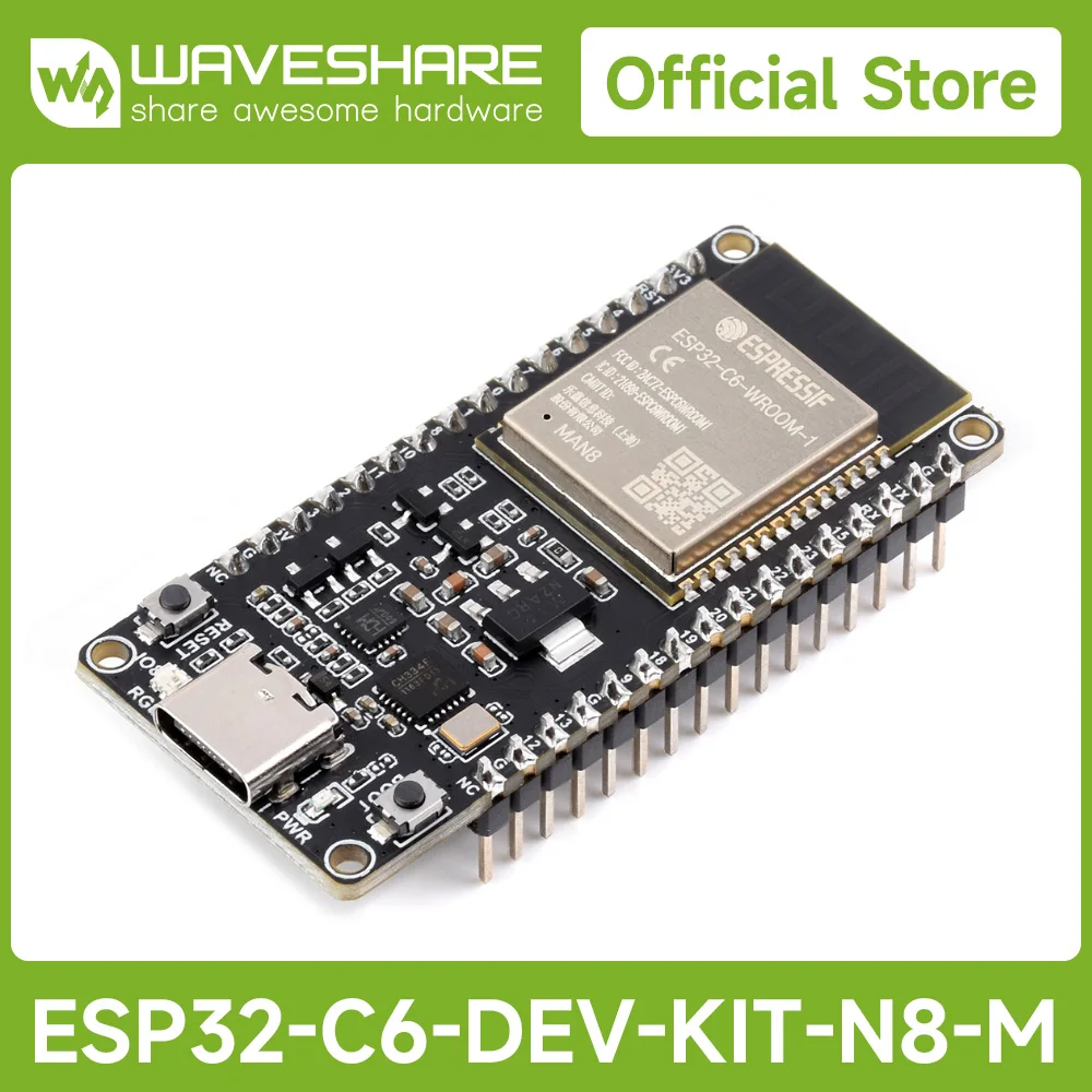 

Waveshare ESP32-C6 Microcontroller, WiFi 6 Development Board, 160MHz Single-core Processor, ESP32-C6-WROOM-1-N8 Module