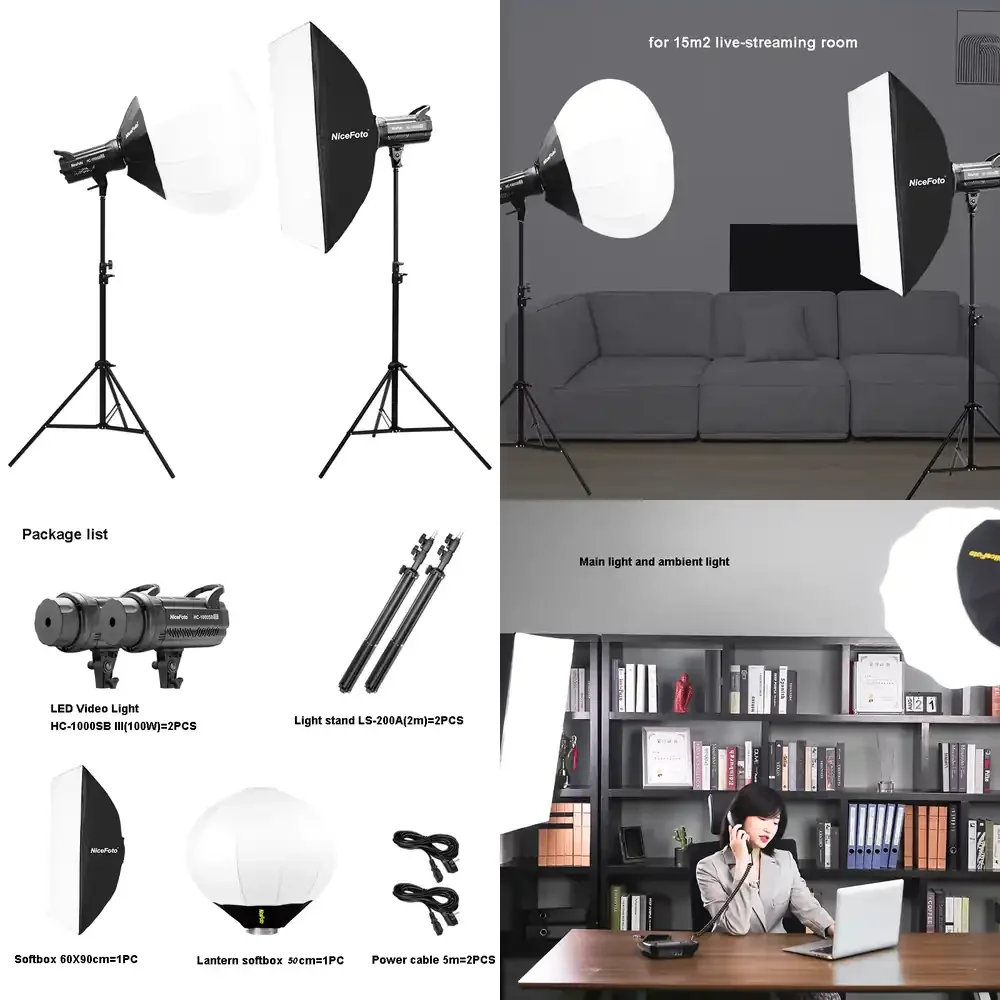 KT-HC403 NiceFoto 100W 5600K Daylight COB LED Studio Film Video Light Kit for Live Streaming