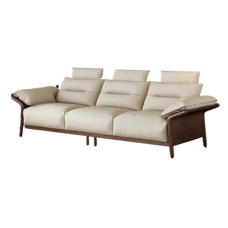 

Nordic solid wood sofa Japanese retro leather art new Chinese modern simple sofa