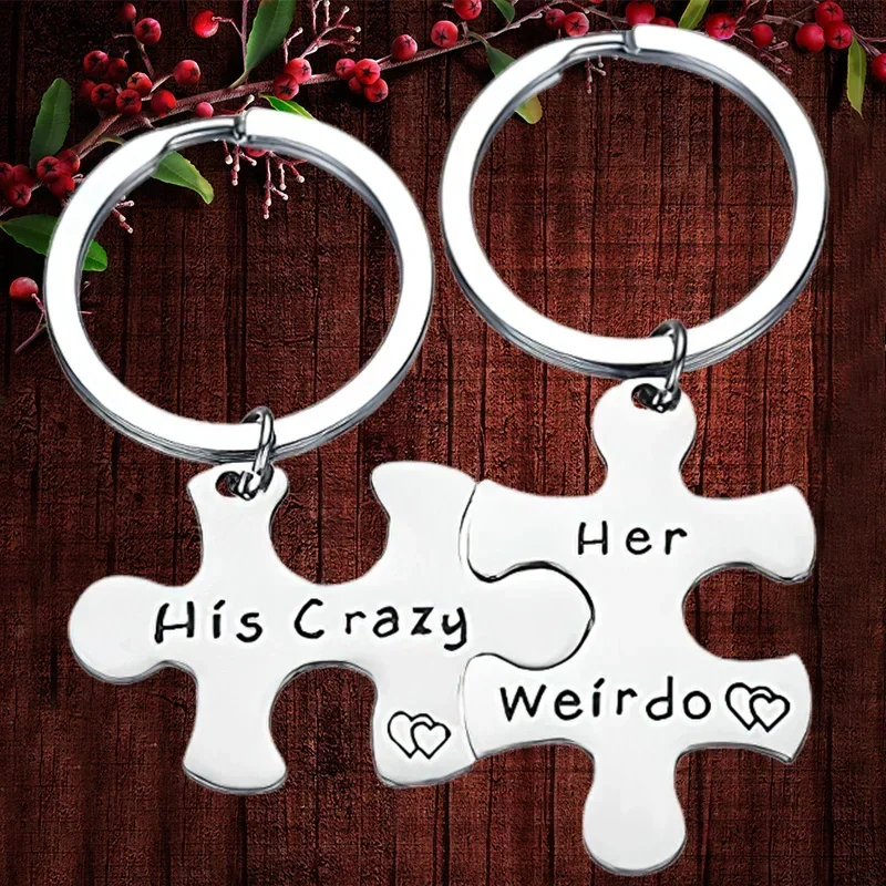 Charm Couple Puzzle Keychain Pendant Valentine's Day Gift Boyfriend Girlfriend Husband Wife Gift Key Chain His Crazy Her Weirdo