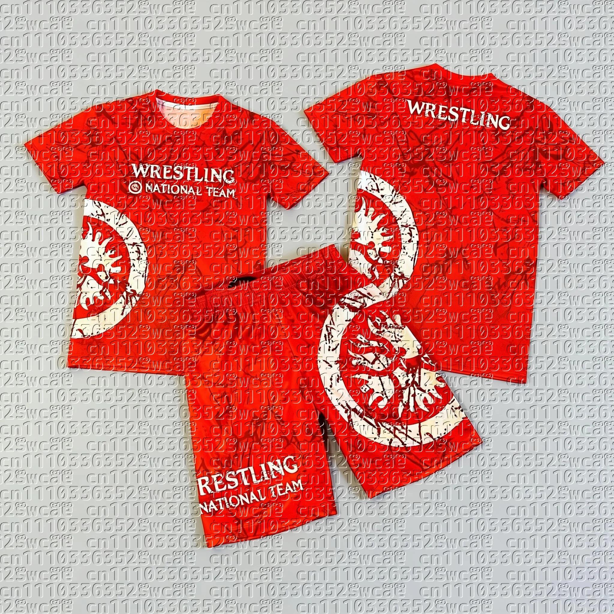 

Hot Selling Men's T-shirt Set, Wrestling Sports Red Team Uniform, Summer Training Team Uniform, Adult Sports Top, Shorts