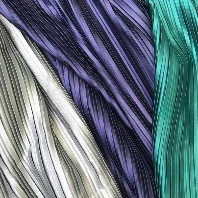 150cm Wide Stretch Solid Color Pleated Fabric Imitation Silk Crinkled Textile Premium Designer Material for Garment DIY Sewing