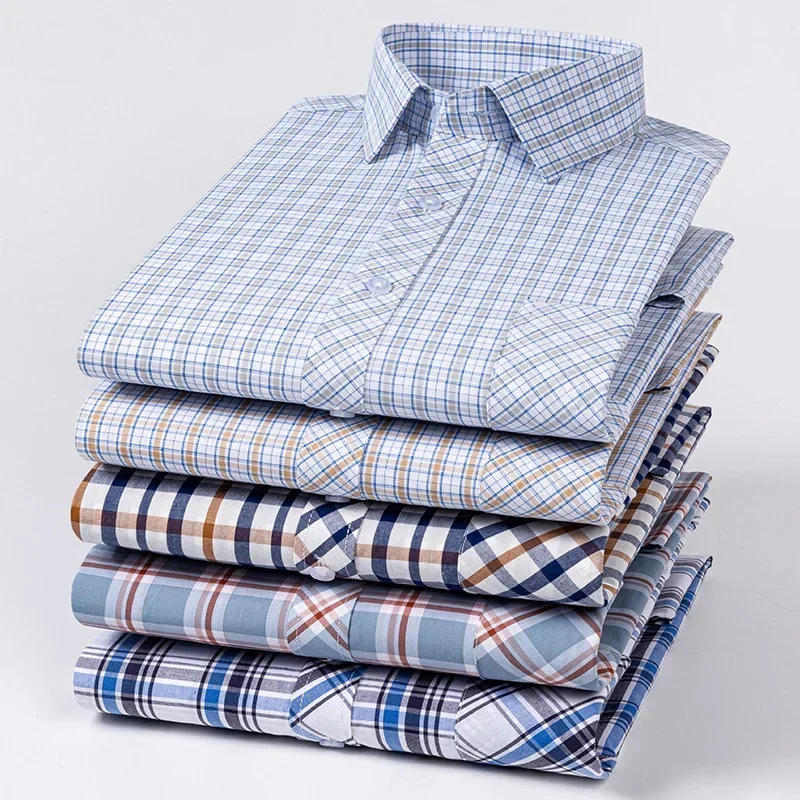 Fashion Korean Popular Clothes 100% cotton Thin Long Sleeve Shits for Man Slim Fit Casual Plain Shirt Plaid Office Designer Tops