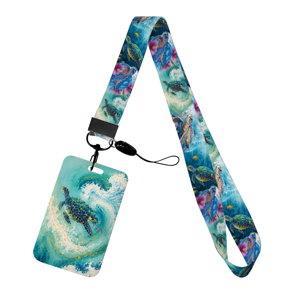 Marine Creature Sea Turtle Card Holder Lanyard with Keychains