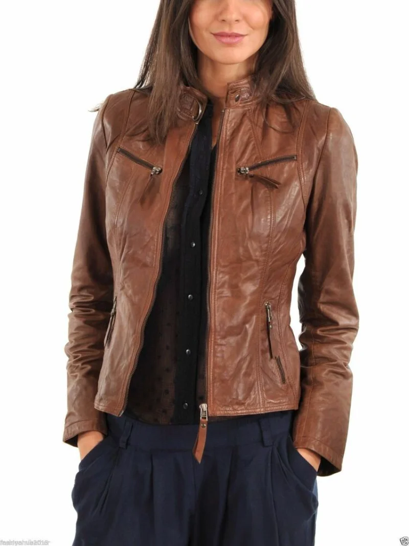 Women Leather Jacket 100% Real Sheepskin Leather Jacket for Ladies Genuine Leather Coat