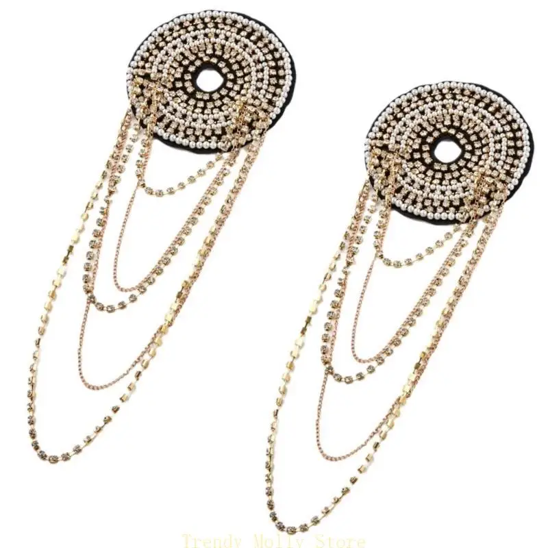 

N5KB Punk Shoulder Applique Tassels Jewelry Handmade Epaulet Applique Decors Clothing Accessories Shoulder Applique