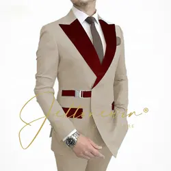 Classic Wedding Tuxedos Slim Fit Metal Buckle Double Breasted Men 2 Pieces Groomsmen Suit Male Formal Business Jacket+Pants