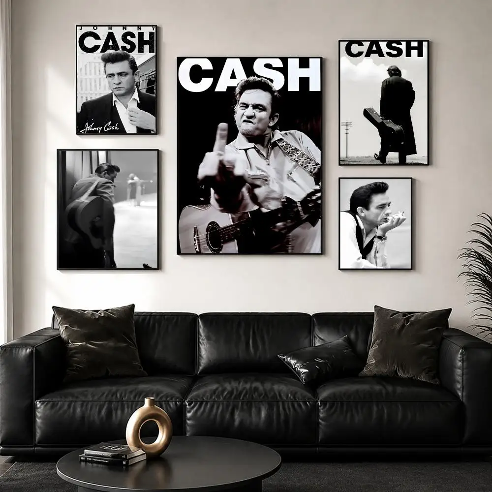 Famous Musicians J-Johnny C-Cash Poster Decorative Wall Art Sticker Mural Print for Bedroom Living Room Hallway Home Decor Gift