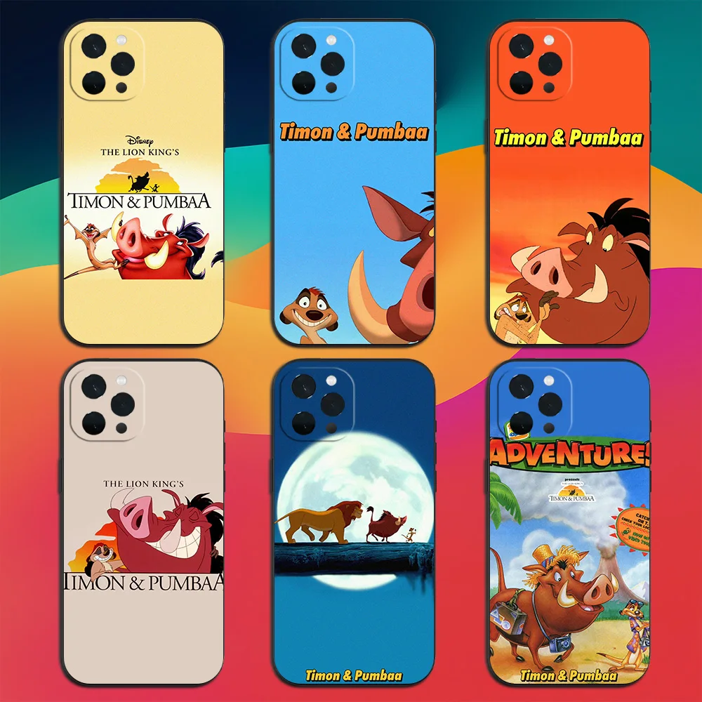 MINISO Timon Pumbaa Phone Case for iPhone 11 12 13 14 15 16 Max Pro Plus Soft Shell