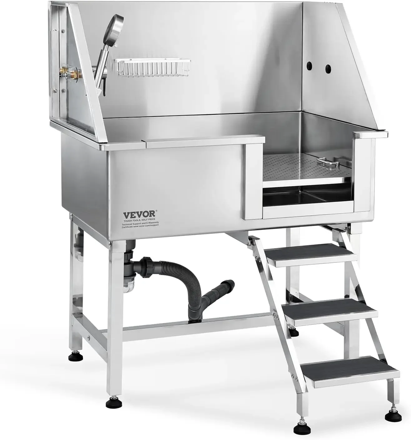 

38" Pet Dog Bathing Station w/Ramp, Professional Stainless Steel Dog Grooming Tub w/Storage Drawer, Floor Grate