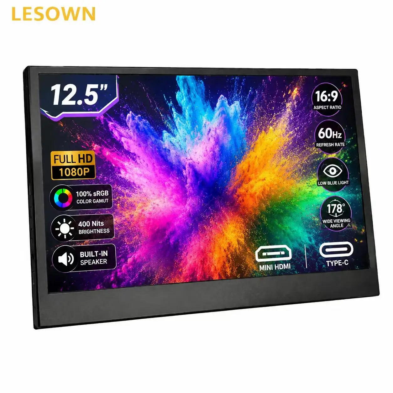 LESOWN 12.5 Inch Single Board Computer Monitor 1080P IPS Metal Shell External Display with miniHDTV for Orange Pi 5 Board