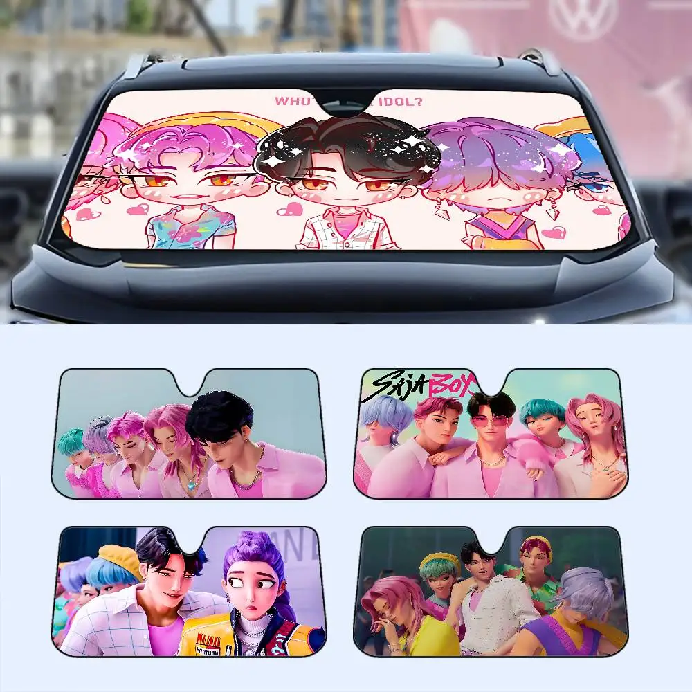 KPop Demon Hunters Saja Boys Foldable Front Windshield Sunshade 70x130cm Anime Cartoon Foils Car Sun Visor Sun Shade Protect