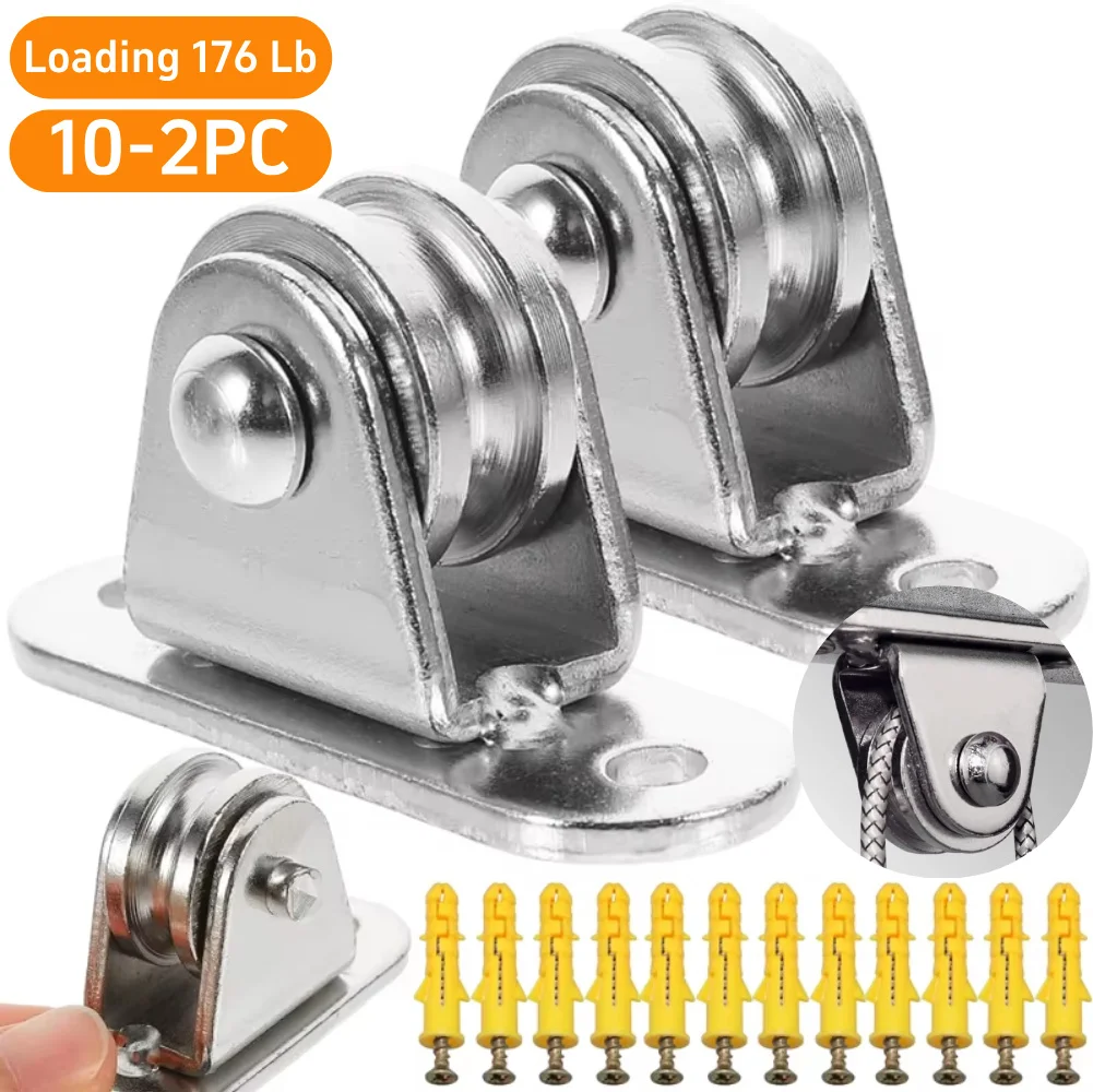 Polea fija de alta resistencia con tornillos de montaje y Kit de bloque de polea de expansión desmontable para puerta corredera y cuerda de alambre, 2/4 Uds.