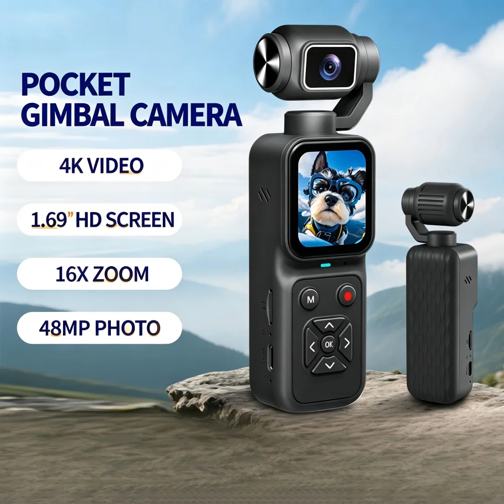 2026 HJD-09 Camera 4K HD 180 ° Vertical Rotating Lens 1.69-inch HD IPS Display Ring Recording 16X Zoom Student Gift PTZ Camera